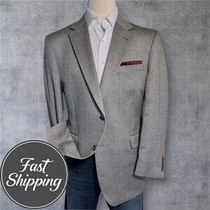 Jos. A. Bank Men's 44R Gray Silk Camel Hair Blazer Sport Coat Two Button Jacket